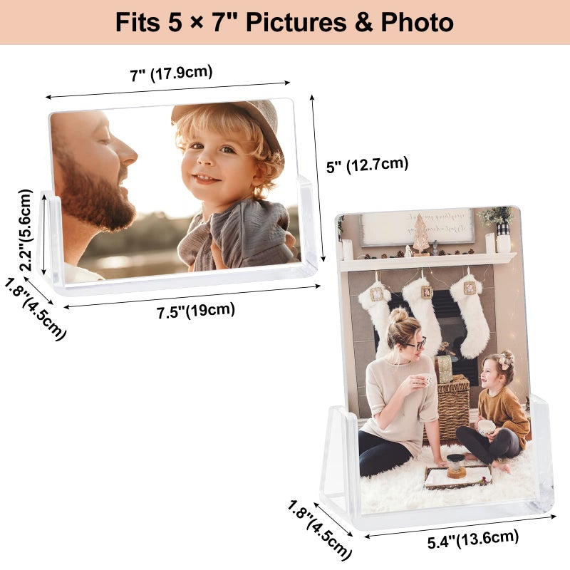 بوكسالات مجموعة إطارات صور من Boxalls مقاس 5 × 7 مع حامل قاعدة شفاف، إطار صورة أكريليك بدون إطار لتزيين عرض المكتب (أفقي + عمودي) - Image 4